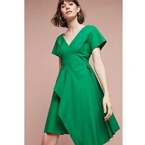 Anthropologie-Meave Green Faux Wrap Dress-Size 4P